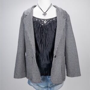 Vintage Houndstooth Blazer - Black White Checkered - Retro Power‎ Suit Jacket